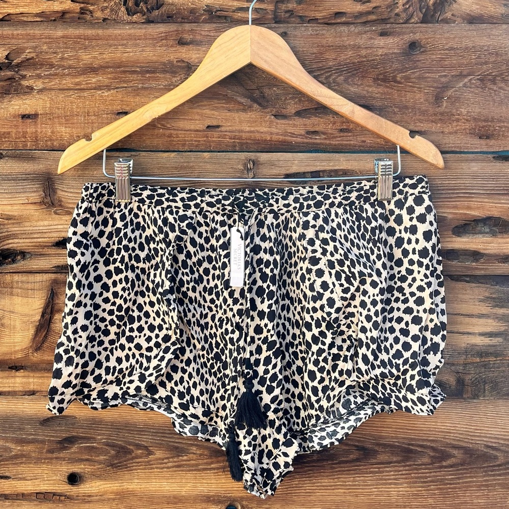 VICTORIA’S SECRET | NWT Black Tan Cheetah Tassel Flowy Pajama Shorts M